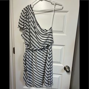 Express, one shoulder black and white dress.